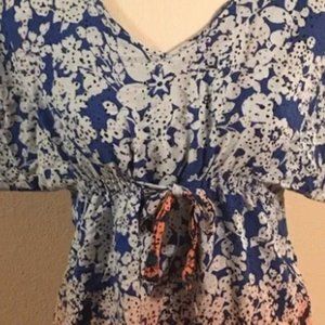 Cabi 891 Womens S Floral Ombre Blouse Short Dolman Sleeve Drawstring Tie Elastic